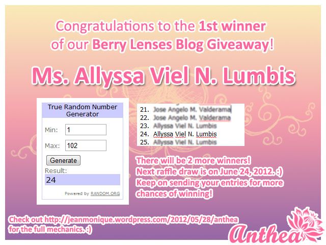 Berry Lenses Blog Giveaway - 1st Winner - Allyssa Viel Lumbis