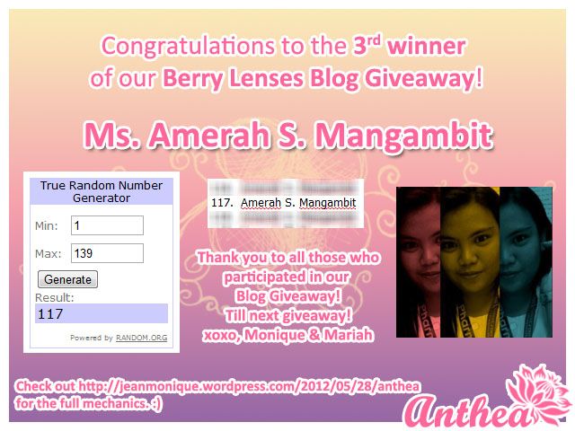 Berry Lenses Blog Giveaway - 3rd Winner - Amerah Mangambit