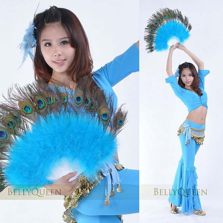 27"x14" Soft Feather Fans Folding Hand Fans Belly Dance Costumes 6