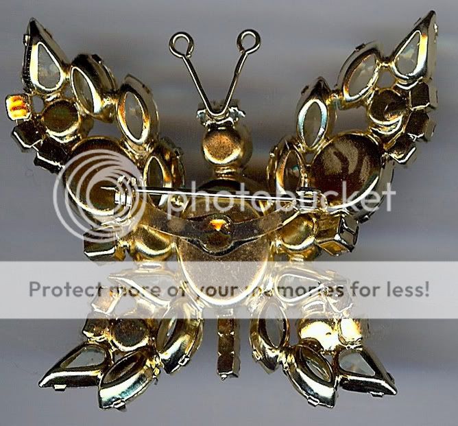 BEAUTIFUL VINTAGE FACETED TOPAZ GLASS & YELLOW RHINESTONE BUTTERFLY 