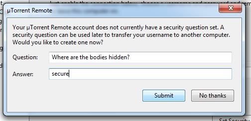 utorrent security question