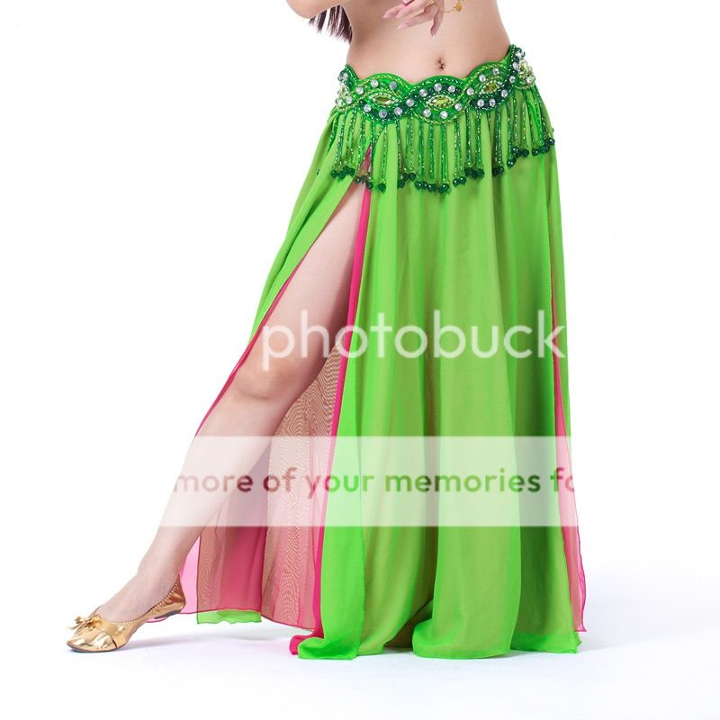 13 color Chiffon double layers two side slits Long Skirt Belly Dance ...