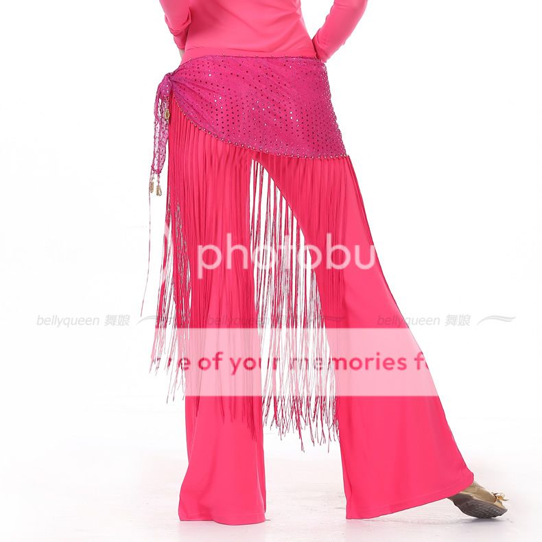 New 10 colors Long Tassels with Sequins Hip Scarf Belt Belly Dance Costumes