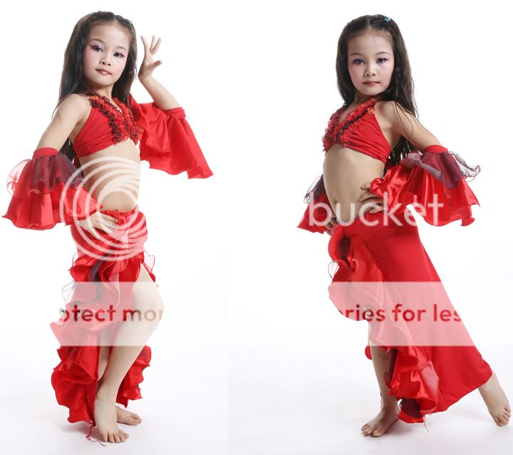 Children's full set Blouse+Ruffled Skirt+Sleeves New Belly Dance ...