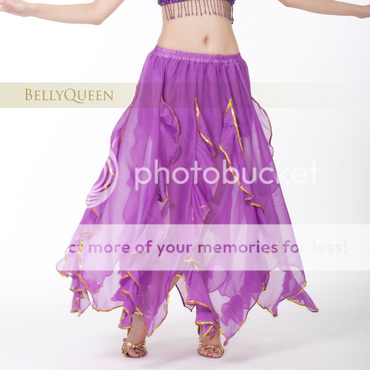 7 color Chiffon Gold Trim Lotus Leaf Long Skirt Swing Skirt Belly Dance ...